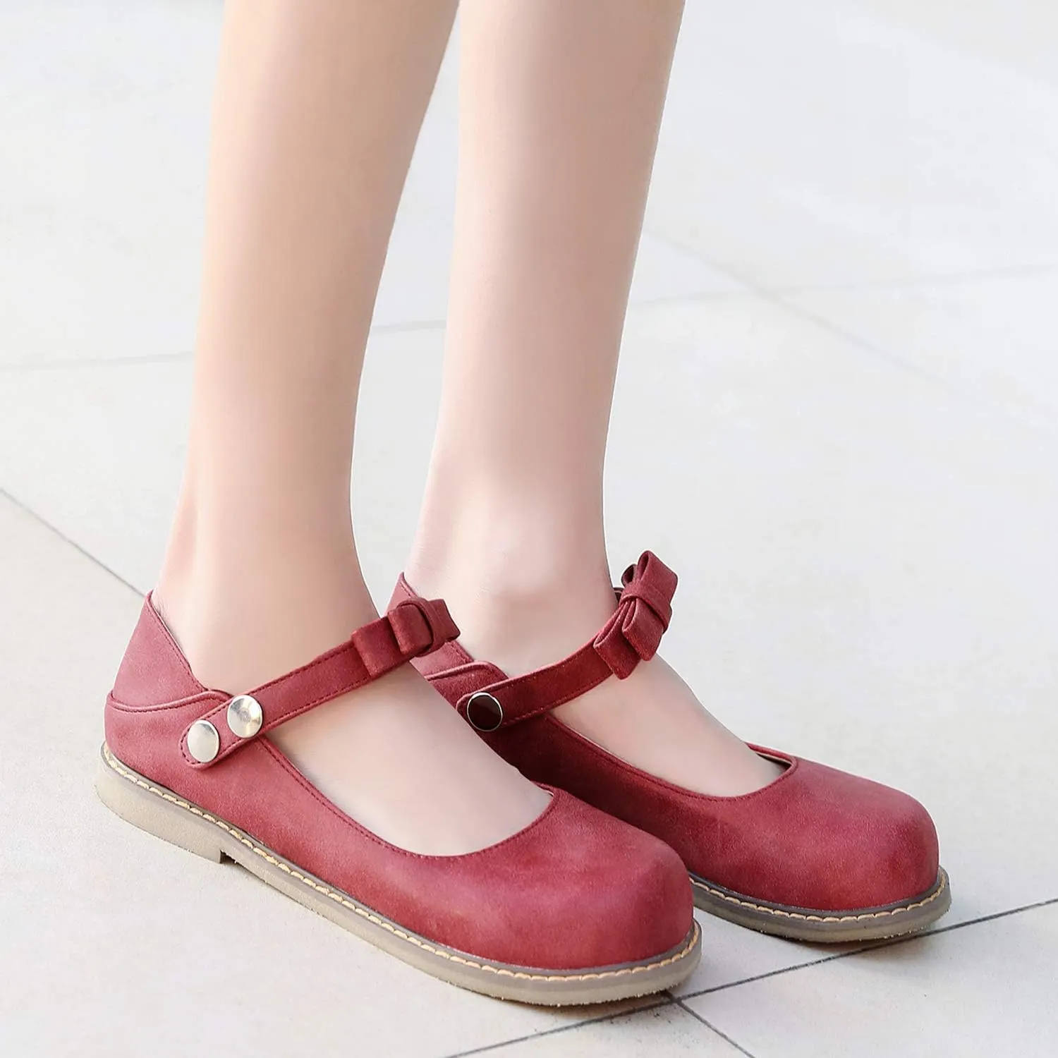 LYYSKY Women Sweet Bownot Ankle Strap Mary Jane Shoes Casual Flats Three Ways Wear Walking Shoes