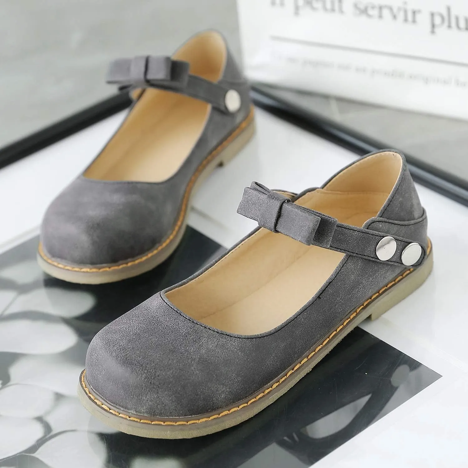 LYYSKY Women Sweet Bownot Ankle Strap Mary Jane Shoes Casual Flats Three Ways Wear Walking Shoes