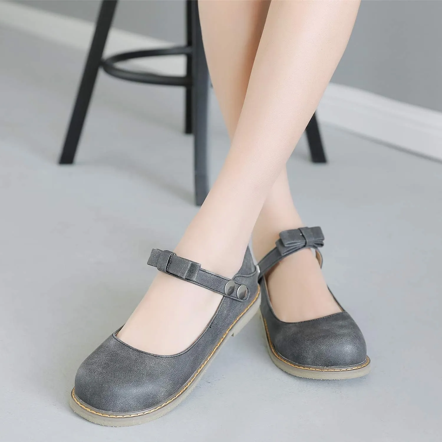 LYYSKY Women Sweet Bownot Ankle Strap Mary Jane Shoes Casual Flats Three Ways Wear Walking Shoes