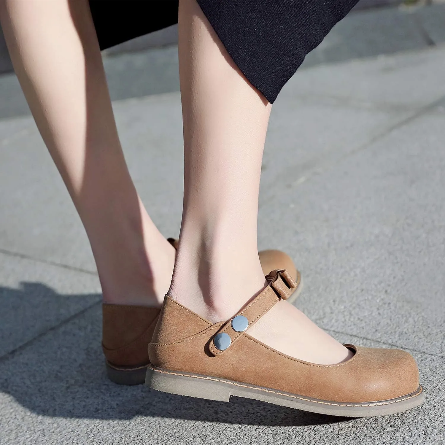 LYYSKY Women Sweet Bownot Ankle Strap Mary Jane Shoes Casual Flats Three Ways Wear Walking Shoes