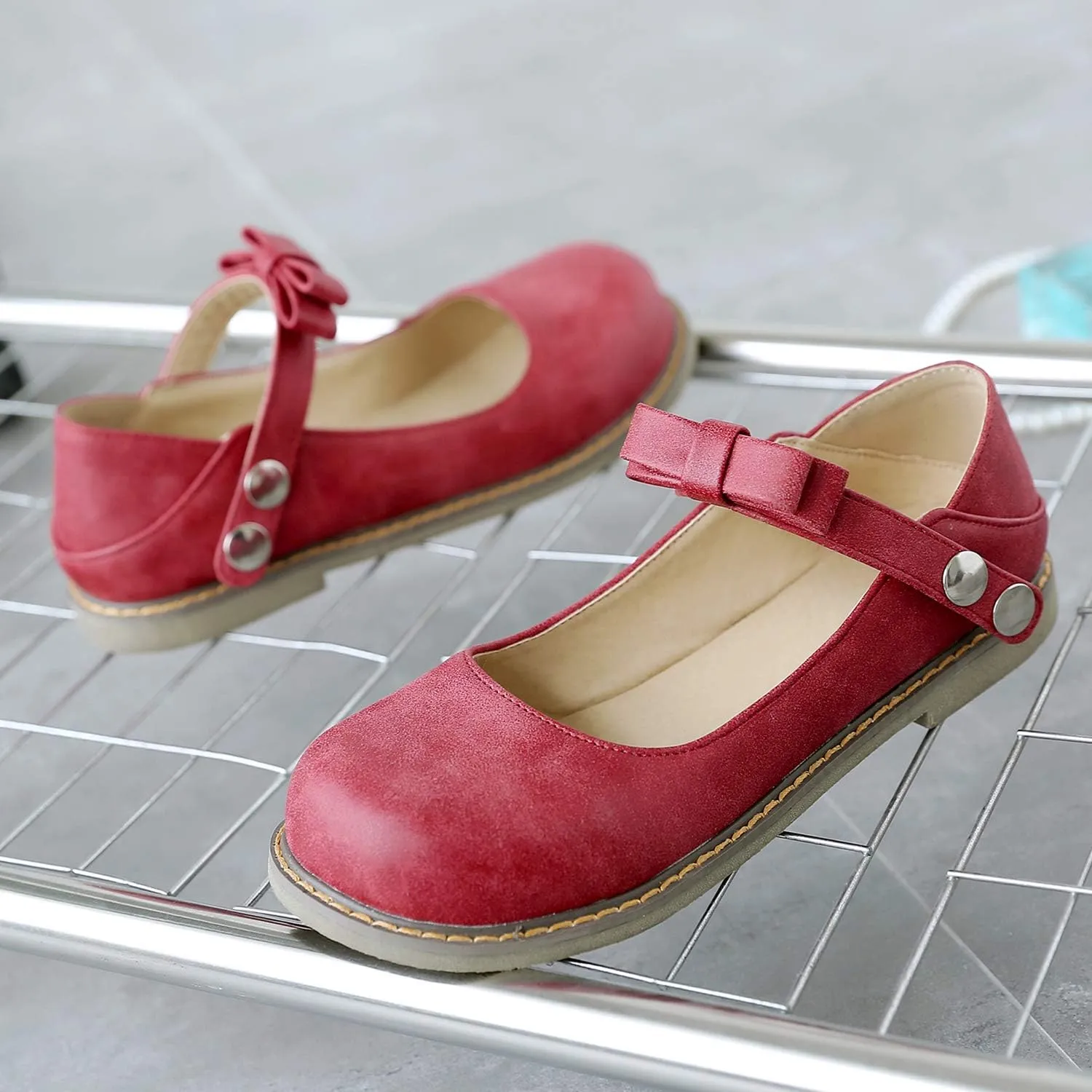LYYSKY Women Sweet Bownot Ankle Strap Mary Jane Shoes Casual Flats Three Ways Wear Walking Shoes