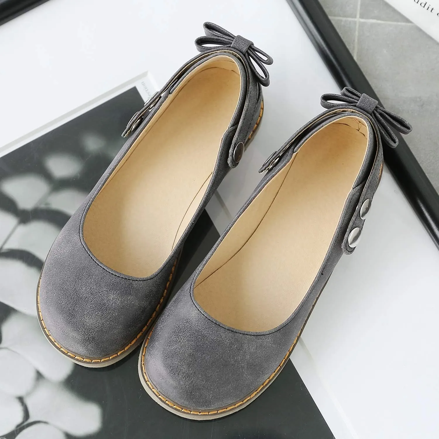 LYYSKY Women Sweet Bownot Ankle Strap Mary Jane Shoes Casual Flats Three Ways Wear Walking Shoes