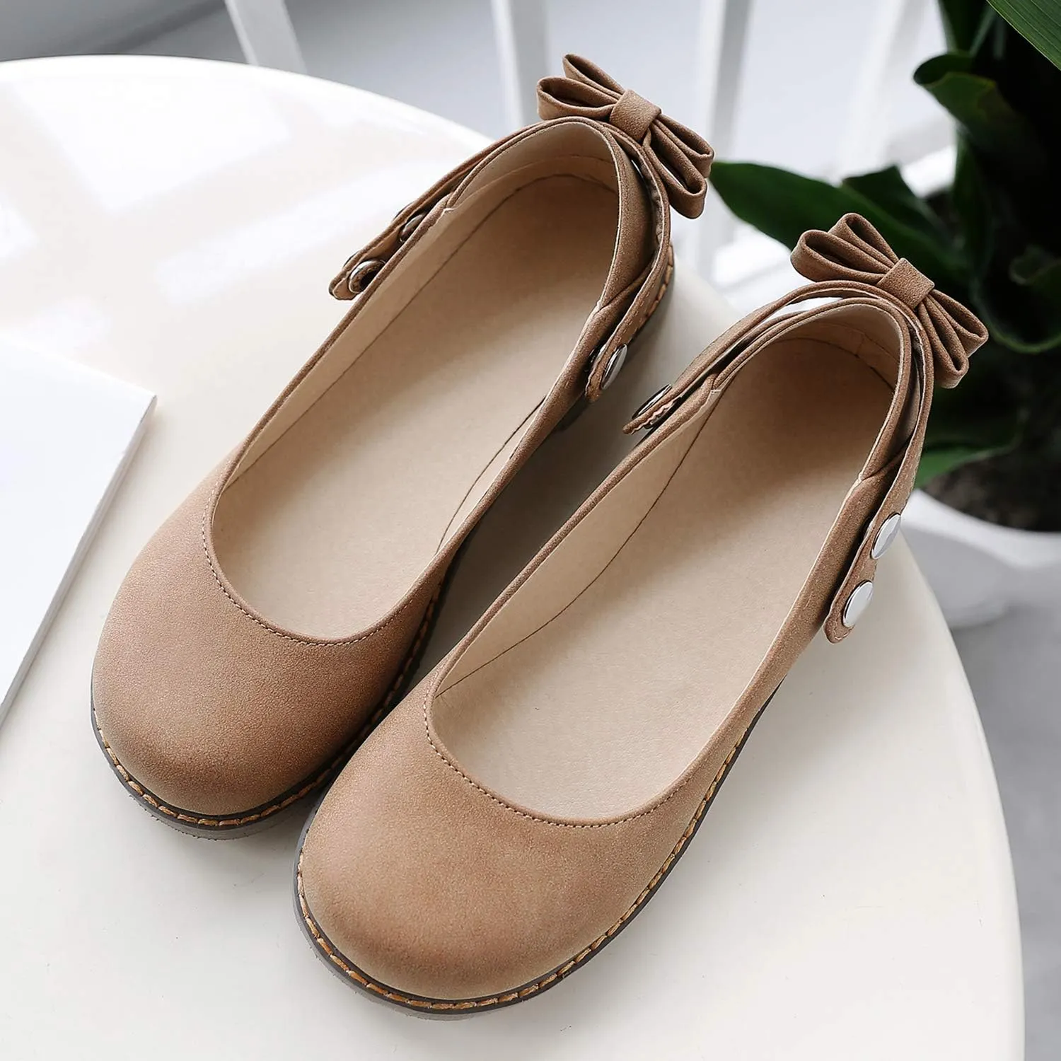 LYYSKY Women Sweet Bownot Ankle Strap Mary Jane Shoes Casual Flats Three Ways Wear Walking Shoes