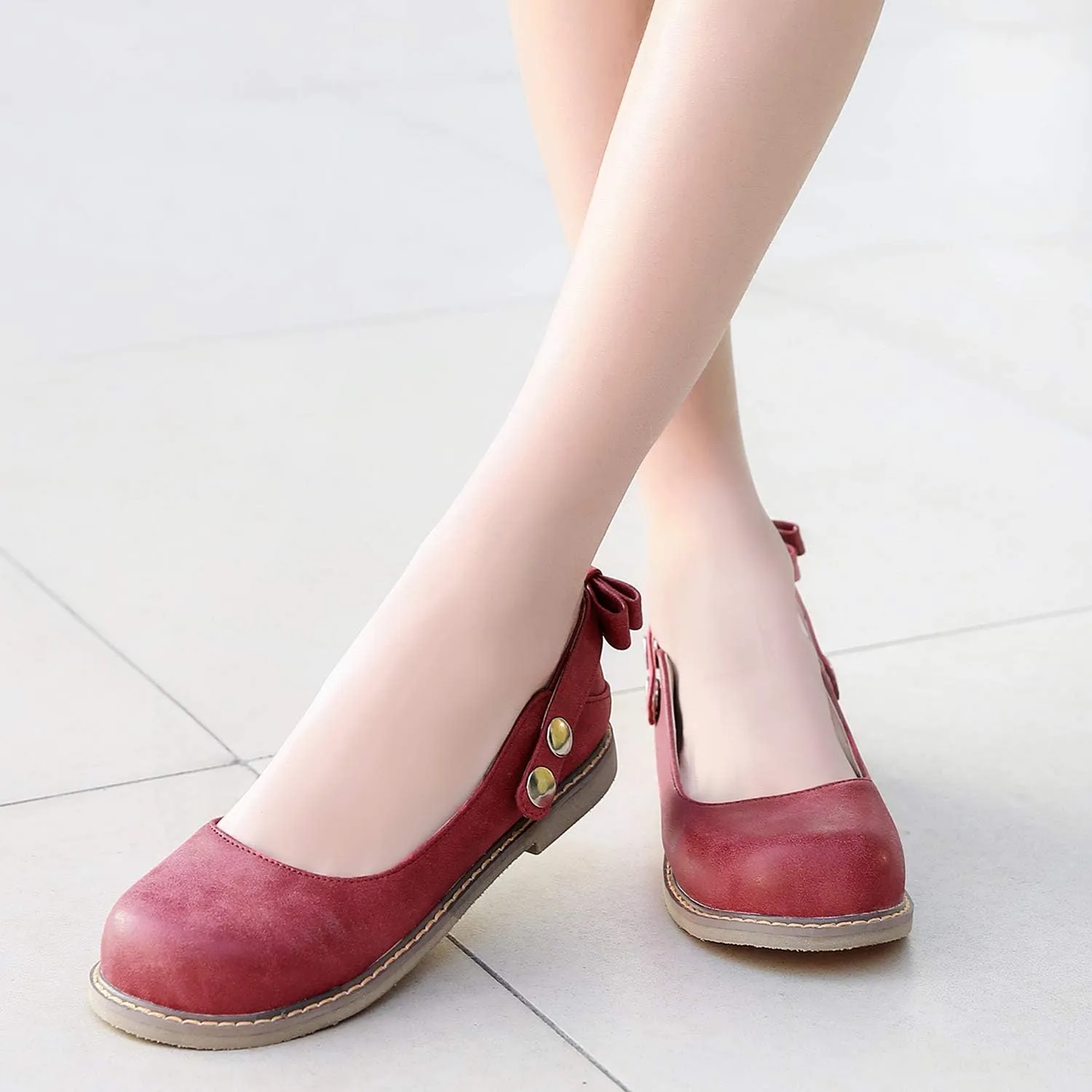 LYYSKY Women Sweet Bownot Ankle Strap Mary Jane Shoes Casual Flats Three Ways Wear Walking Shoes