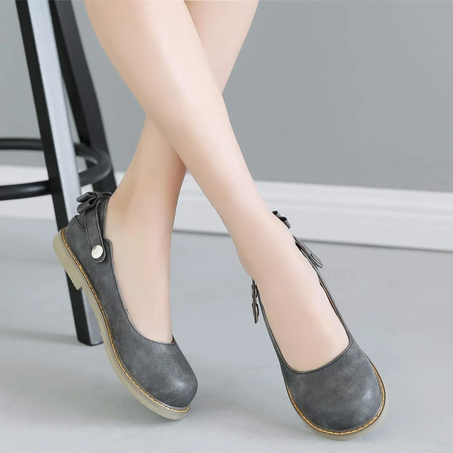 LYYSKY Women Sweet Bownot Ankle Strap Mary Jane Shoes Casual Flats Three Ways Wear Walking Shoes