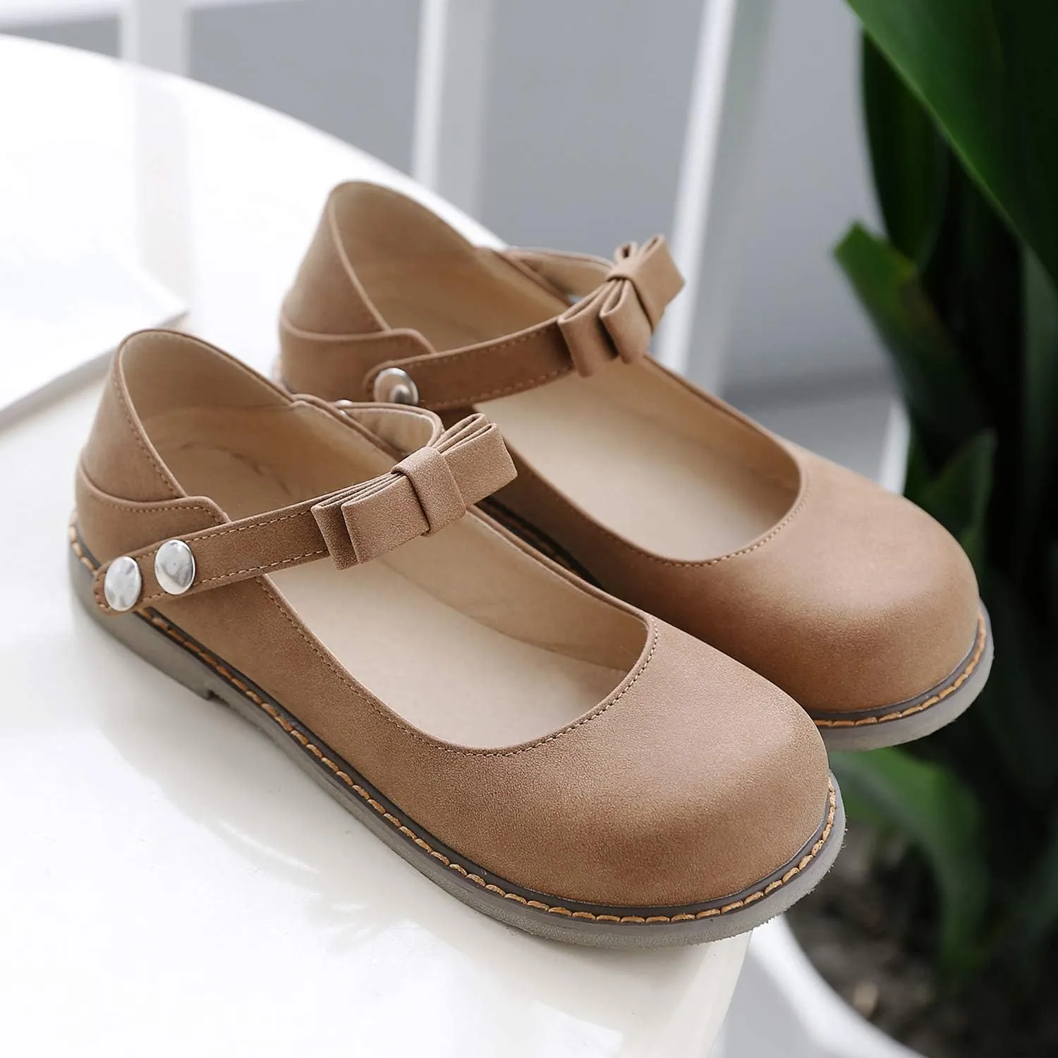 LYYSKY Women Sweet Bownot Ankle Strap Mary Jane Shoes Casual Flats Three Ways Wear Walking Shoes