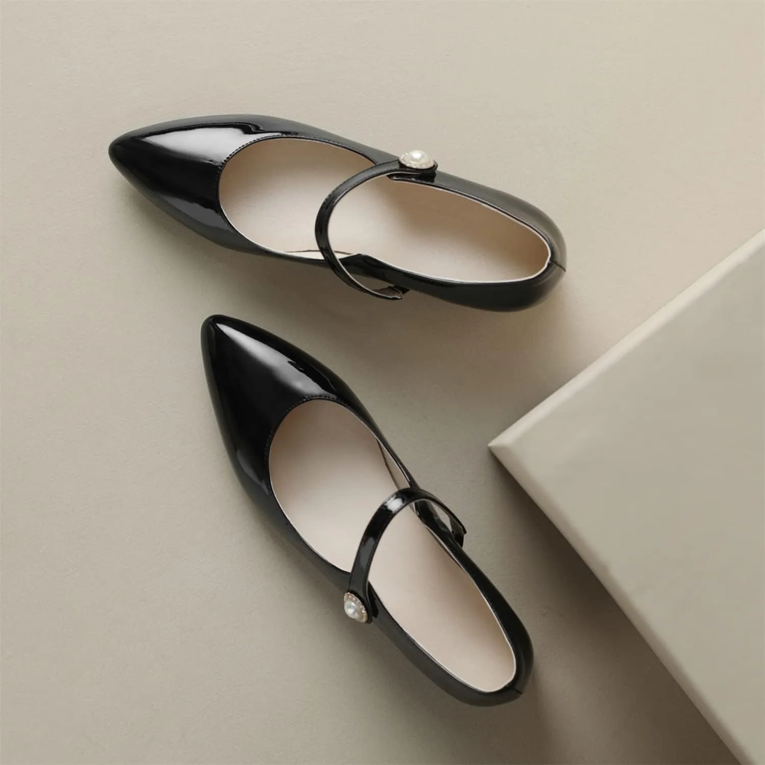 LYYSKY Womens Fashion 3CM Low Heels Pointed Toe Maid Single Shoes Concise Shallow Flats Mary Jane Shoes Princess Pumps Black Off White Apricot Size 4-14