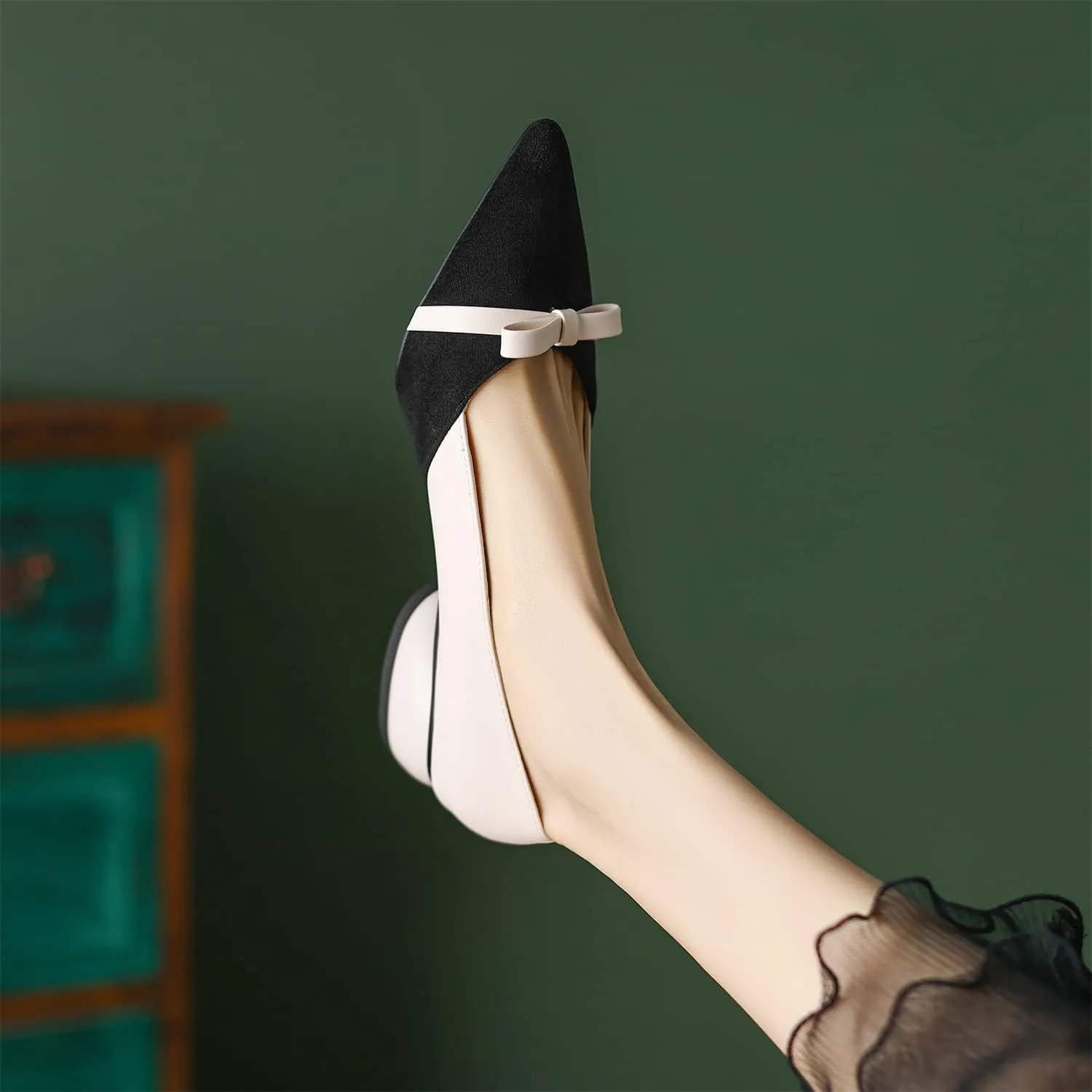 LYYSKY Womens Fashion 3CM Low Heels Pointed Toe Maid Single Shoes Concise Shallow Flats Mary Jane Shoes Princess Pumps Black Off White Apricot Size 4-14