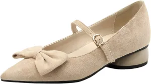 LYYSKY Womens Fashion 3CM Low Heels Pointed Toe Maid Single Shoes Concise Shallow Flats Mary Jane Shoes Princess Pumps Black Off White Apricot Size 4-14
