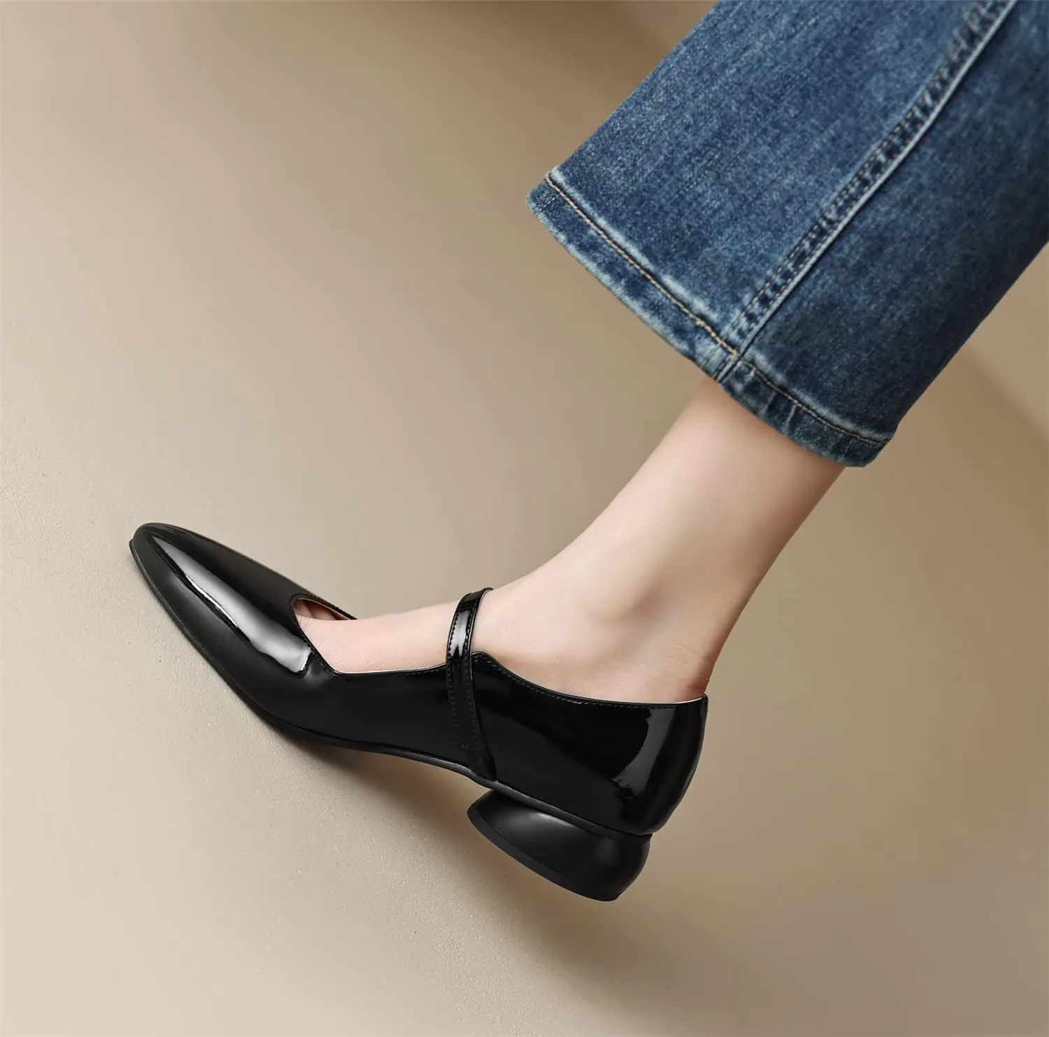 LYYSKY Womens Fashion 3CM Low Heels Pointed Toe Maid Single Shoes Concise Shallow Flats Mary Jane Shoes Princess Pumps Black Off White Apricot Size 4-14