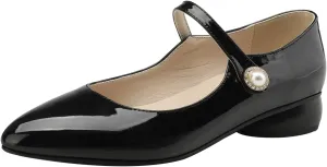 LYYSKY Womens Fashion 3CM Low Heels Pointed Toe Maid Single Shoes Concise Shallow Flats Mary Jane Shoes Princess Pumps Black Off White Apricot Size 4-14