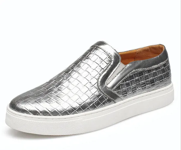 Men Plaited Shoes Slip-on Casual Shoes Bright Platform Round Toe Loafers For Men XMR1303