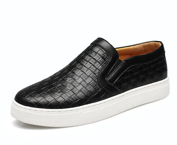 Men Plaited Shoes Slip-on Casual Shoes Bright Platform Round Toe Loafers For Men XMR1303