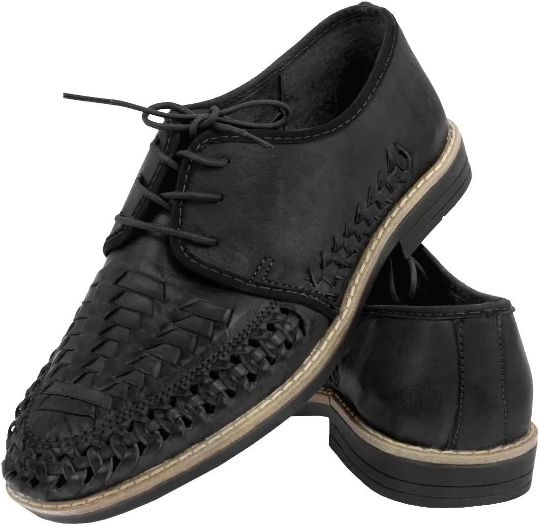 Men's Black Authentic Mexican Laced Huaraches Lace Up Sandals Closed Toe