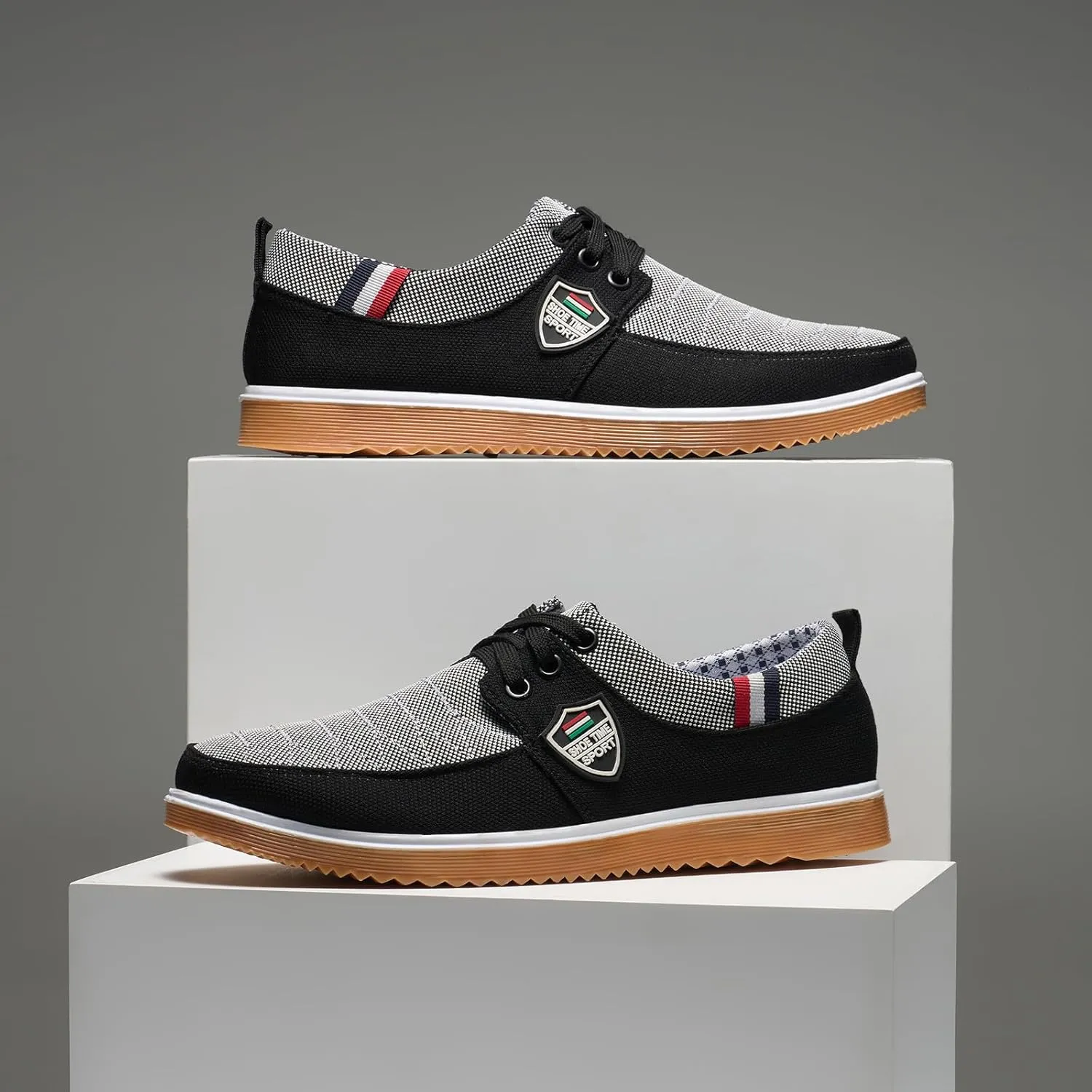 Mens Casual Fashion Sneakers Breathable Canvas Lace-Up Boat Shoes Non-Slip Daily Comfortable Shoes for Men