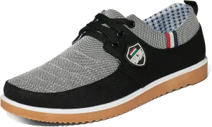 Mens Casual Fashion Sneakers Breathable Canvas Lace-Up Boat Shoes Non-Slip Daily Comfortable Shoes for Men
