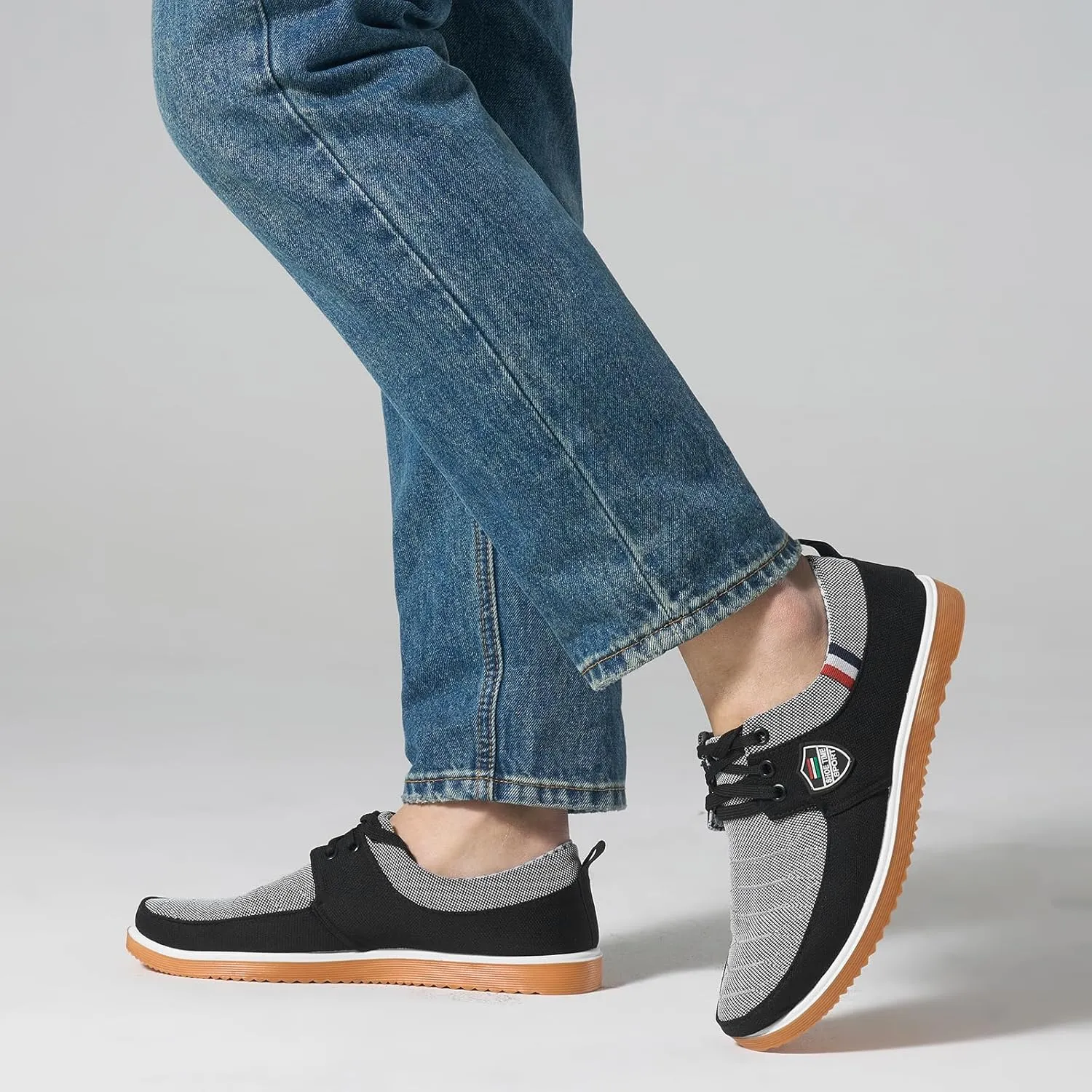Mens Casual Fashion Sneakers Breathable Canvas Lace-Up Boat Shoes Non-Slip Daily Comfortable Shoes for Men