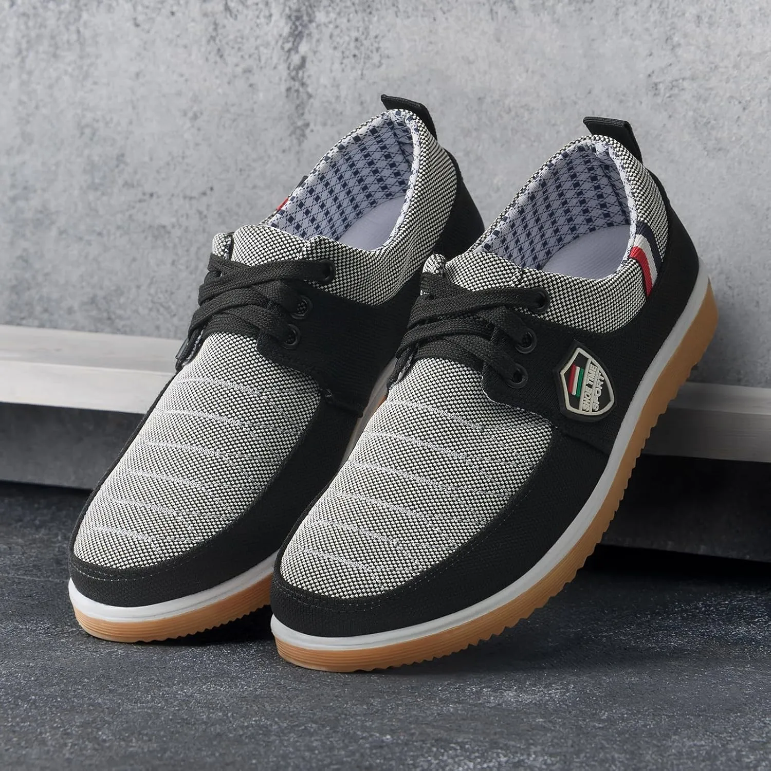 Mens Casual Fashion Sneakers Breathable Canvas Lace-Up Boat Shoes Non-Slip Daily Comfortable Shoes for Men