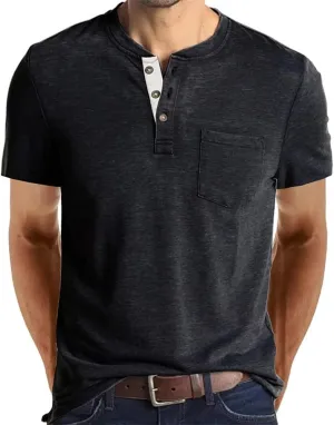 Mens Casual Short Sleeve Henley Shirts Fashion Button T Shirts with Pocket