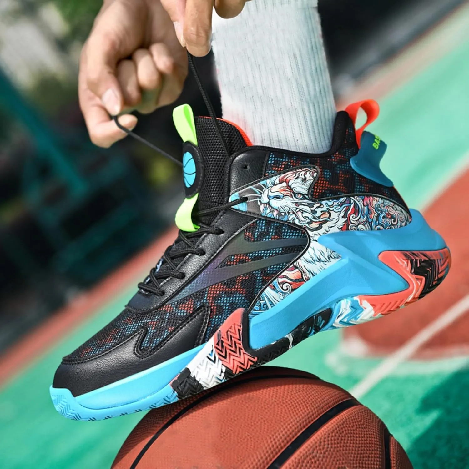 Men's Fashion Breathable Mesh Lace Up Basketball Shoes High-Top Non-Slip Sneakers Casual for Gym Sports Tennis Jogging Shoes