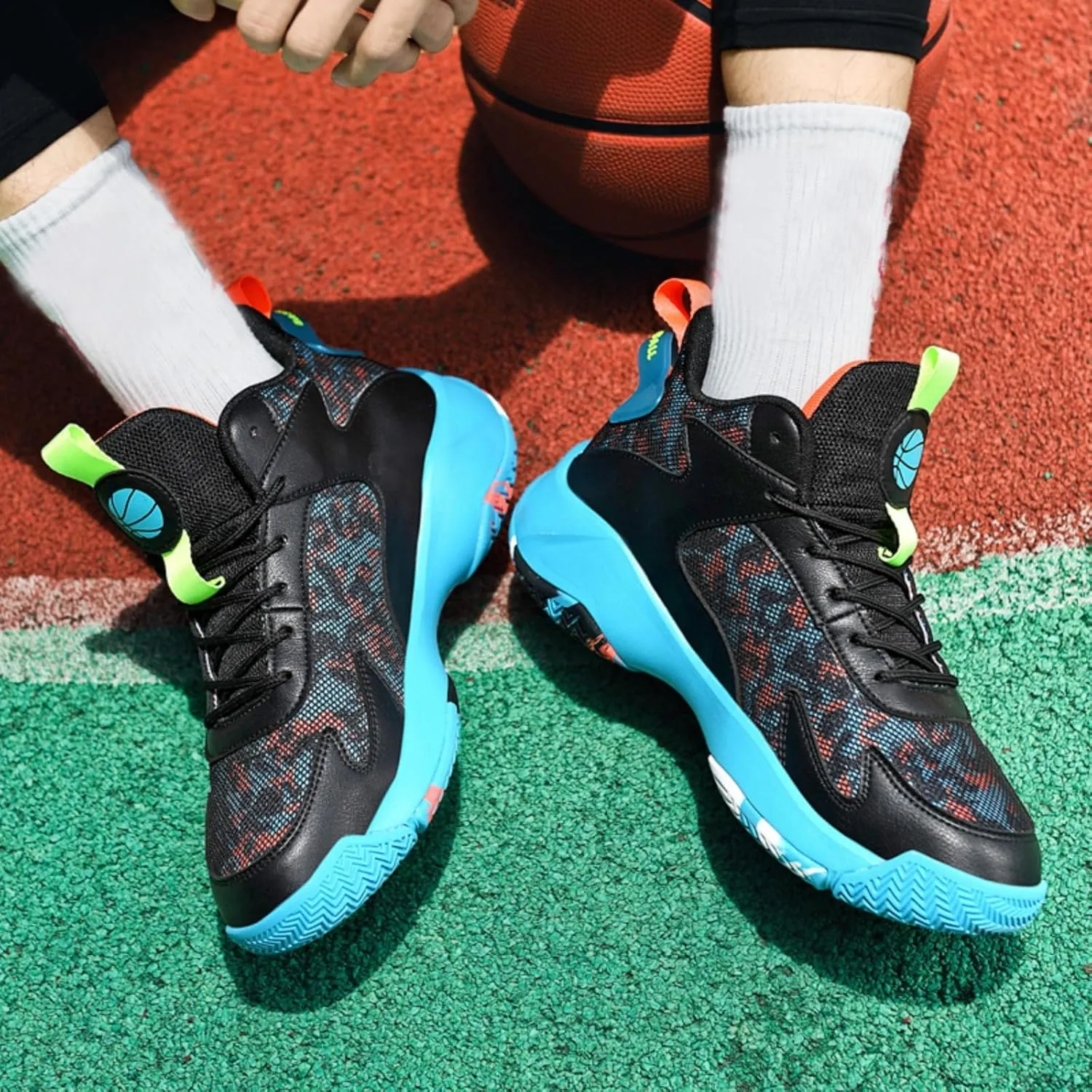 Men's Fashion Breathable Mesh Lace Up Basketball Shoes High-Top Non-Slip Sneakers Casual for Gym Sports Tennis Jogging Shoes