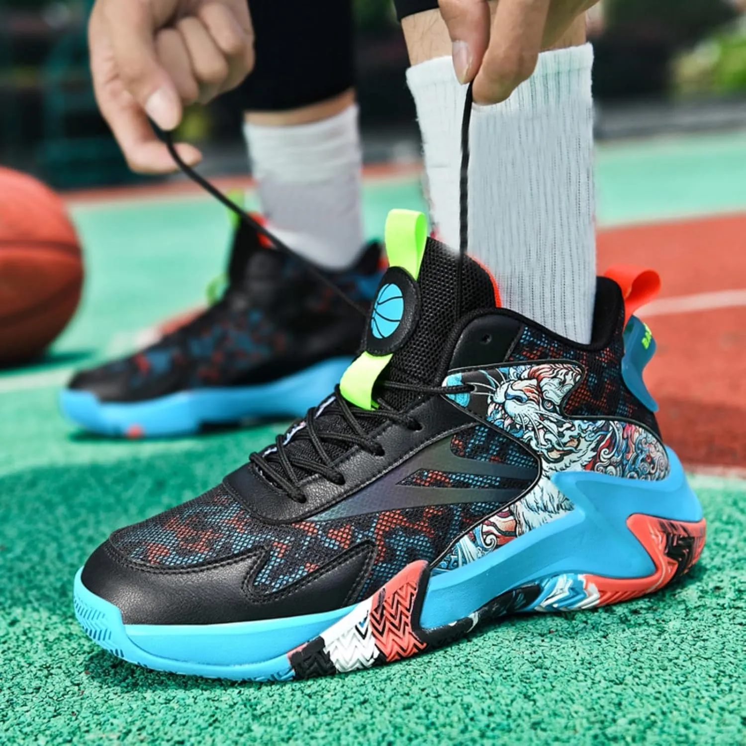 Men's Fashion Breathable Mesh Lace Up Basketball Shoes High-Top Non-Slip Sneakers Casual for Gym Sports Tennis Jogging Shoes