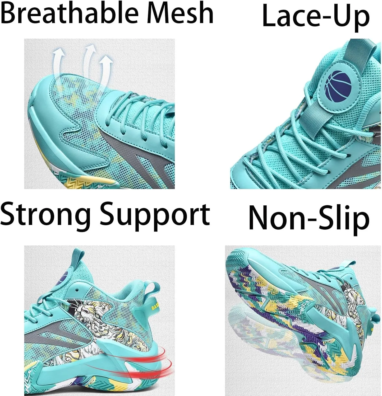 Men's Fashion Breathable Mesh Lace Up Basketball Shoes High-Top Non-Slip Sneakers Casual for Gym Sports Tennis Jogging Shoes