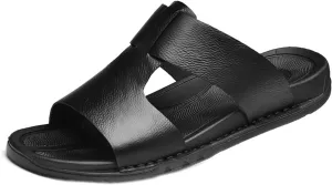 Men's Handmade Leather Anti-Slip Flats Slides,Lightweight Open Toe Slip-On Beach Sandals,for Summer Outdoor Breathable Slippers