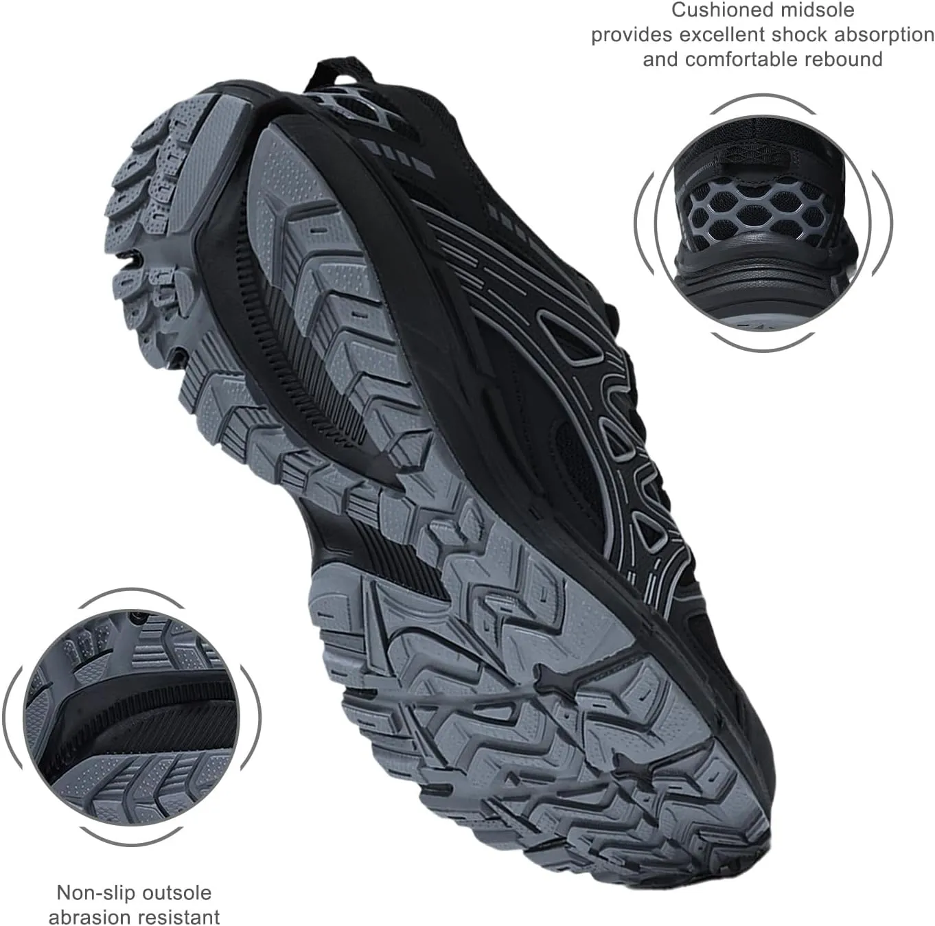 Men's Slip Resistant Trail Running Shoes - Supportive Athletic Shoes for Outdoor Fitness Walking, Road Running and Gym Training
