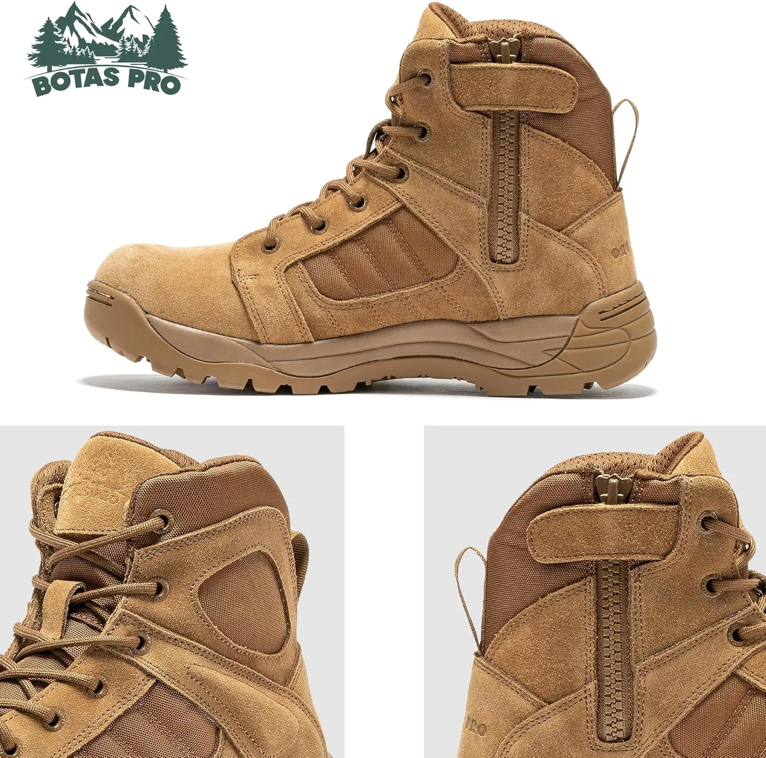 Mens Tactical Boots Side Zipper 6 Inch Lightweight Comfortable Military Tactical Boots Army Boot(BMP111)