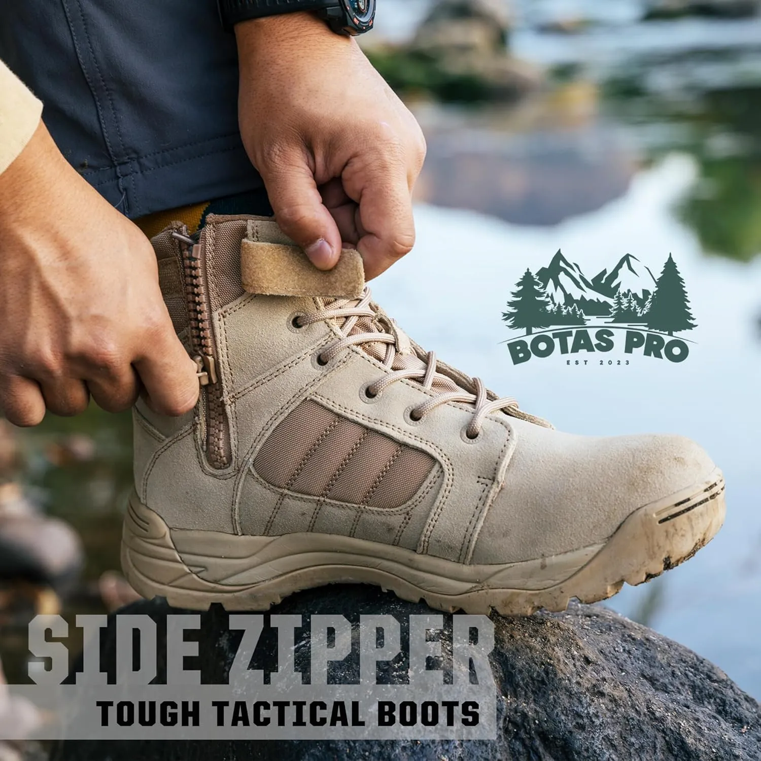 Mens Tactical Boots Side Zipper 6 Inch Lightweight Comfortable Military Tactical Boots Army Boot(BMP111)