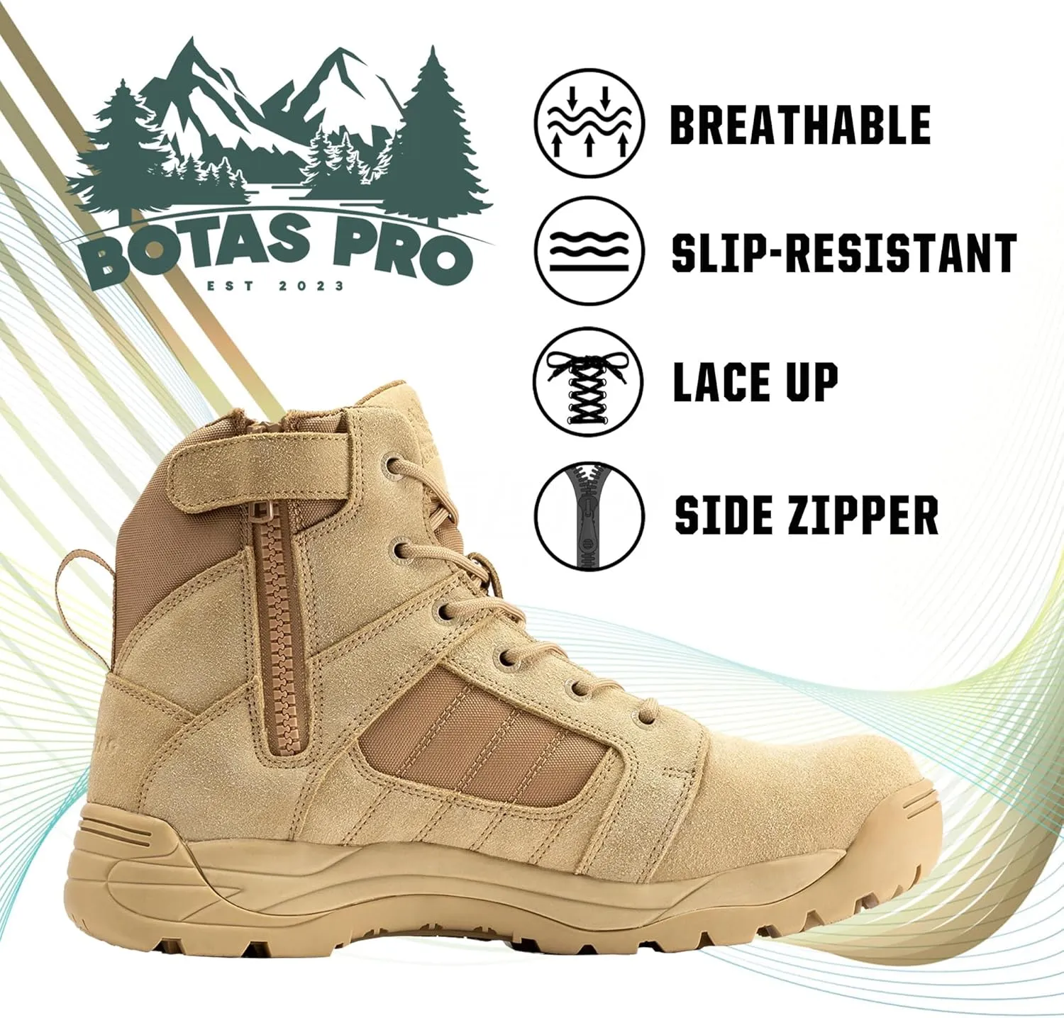 Mens Tactical Boots Side Zipper 6 Inch Lightweight Comfortable Military Tactical Boots Army Boot(BMP111)