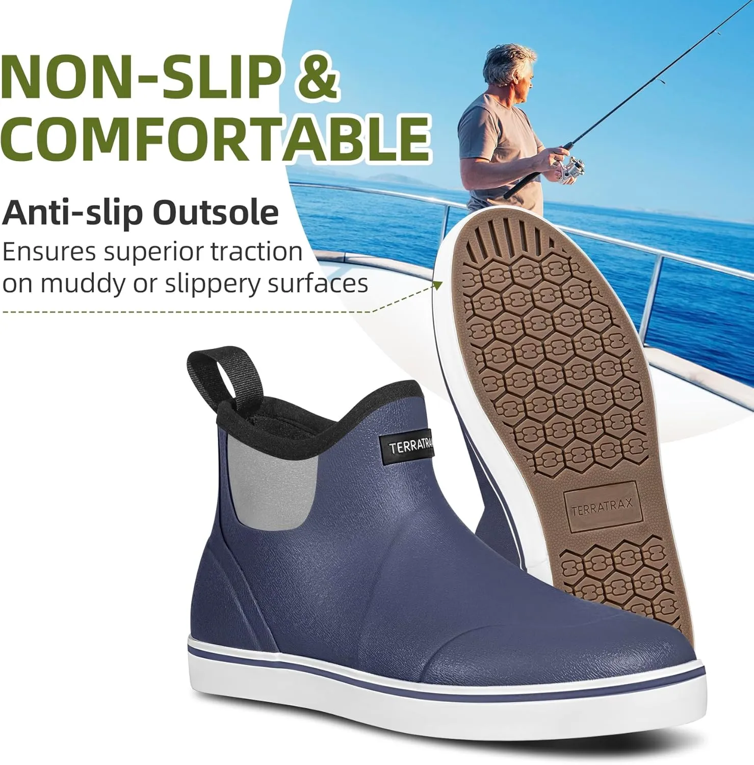 Men's Waterproof Deck Rain Boots - Anti-Slip Rubber Ankle Boots for men, ideal for Fishing and Boating, All-Season
