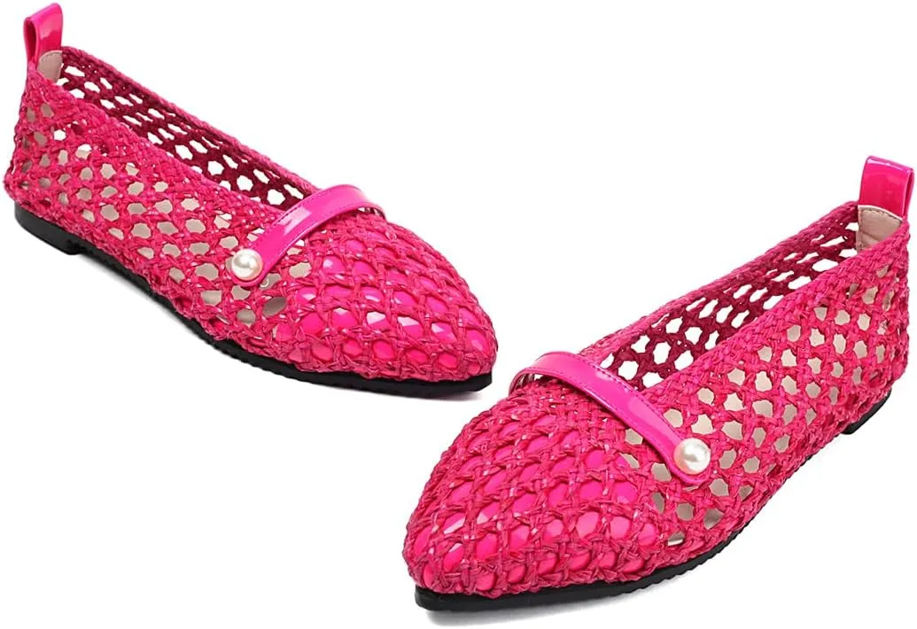 Mesh Ballet Flats With Strap Buckle Braided Leather Flats Mary Jane Shoes Dress Office Party Summer Travel Handcrafted Laced Sandals For Women
