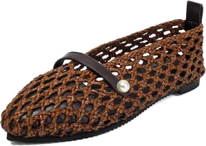 Mesh Ballet Flats With Strap Buckle Braided Leather Flats Mary Jane Shoes Dress Office Party Summer Travel Handcrafted Laced Sandals For Women