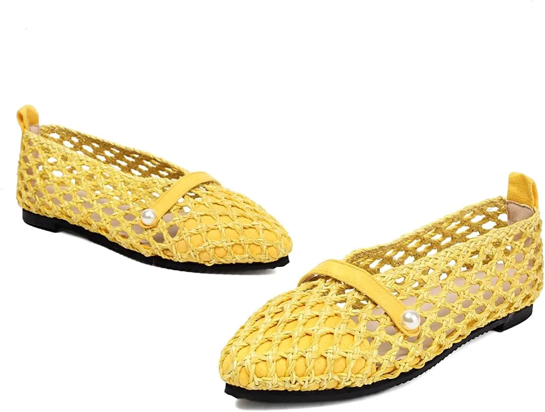 Mesh Ballet Flats With Strap Buckle Braided Leather Flats Mary Jane Shoes Dress Office Party Summer Travel Handcrafted Laced Sandals For Women