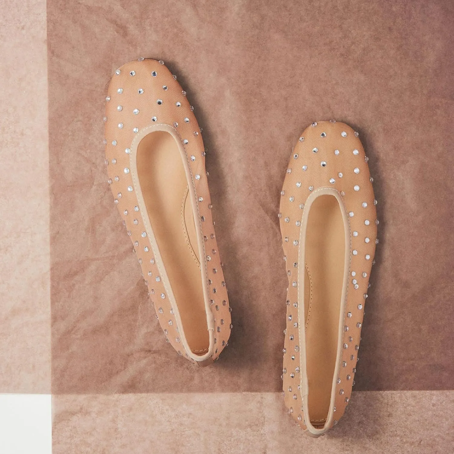 Mesh Flats Ballet Flats for Women with Rhinestone Sparkly Dressy Crystal Sandals