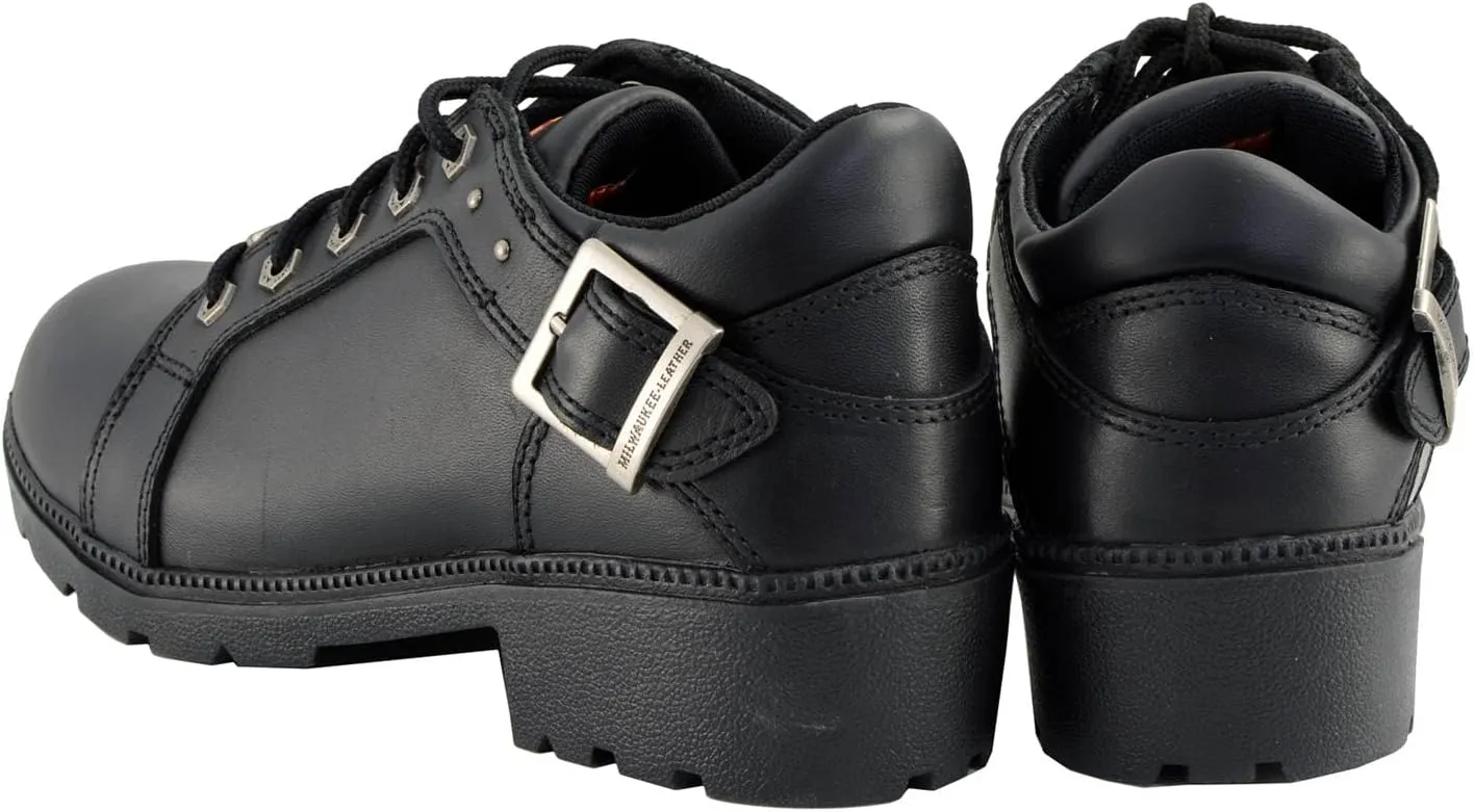 Milwaukee Leather MBL9311 Women's Black Leather Lace-Up Motorcycle Riding Shoes with Anti-Slip Outsole - 7