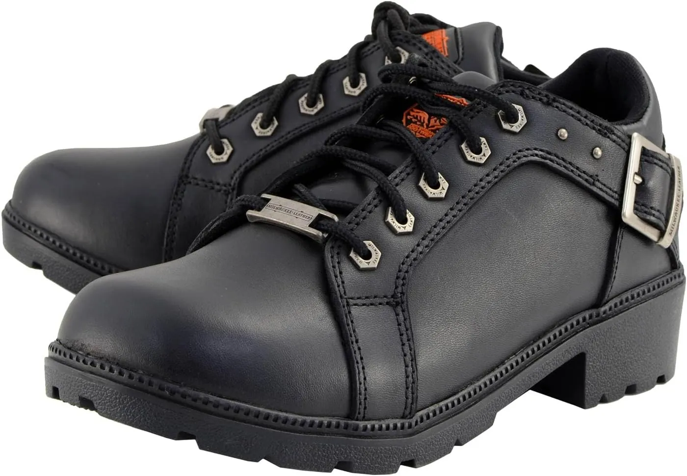 Milwaukee Leather MBL9311 Women's Black Leather Lace-Up Motorcycle Riding Shoes with Anti-Slip Outsole - 7