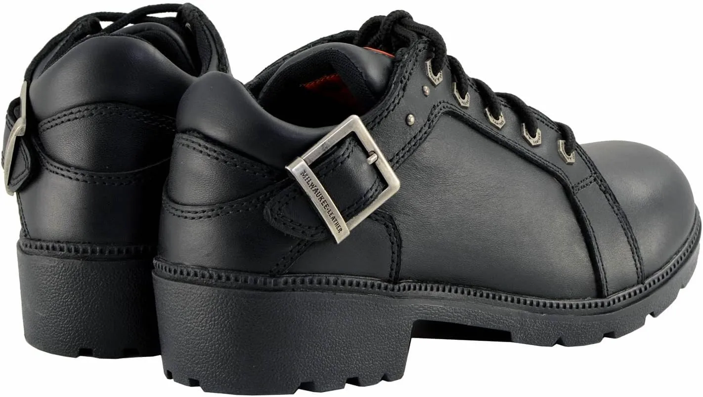 Milwaukee Leather MBL9311 Women's Black Leather Lace-Up Motorcycle Riding Shoes with Anti-Slip Outsole - 7