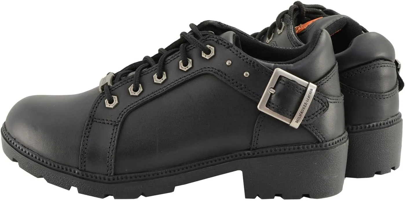 Milwaukee Leather MBL9311 Women's Black Leather Lace-Up Motorcycle Riding Shoes with Anti-Slip Outsole - 7