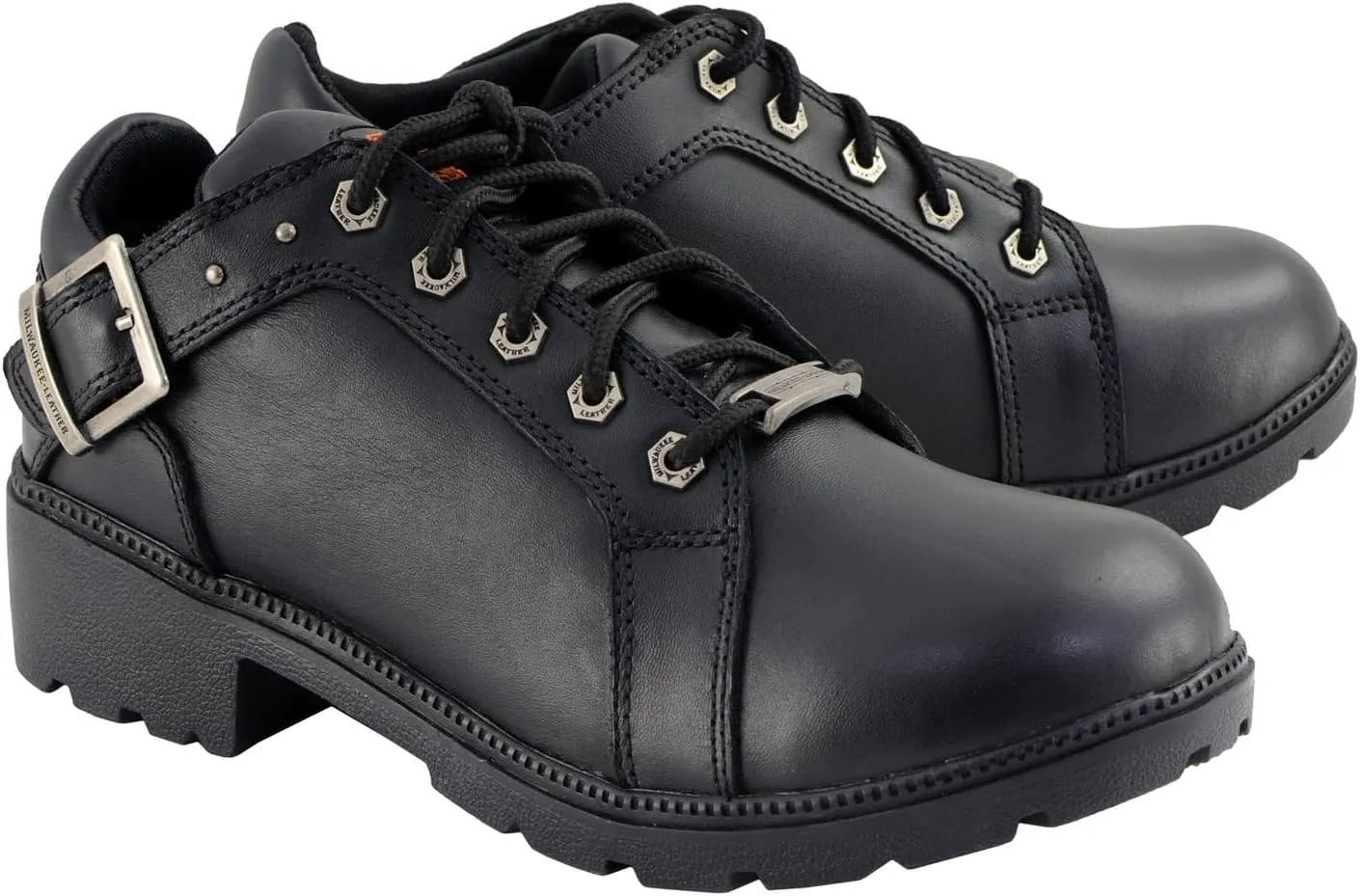 Milwaukee Leather MBL9311 Women's Black Leather Lace-Up Motorcycle Riding Shoes with Anti-Slip Outsole - 7