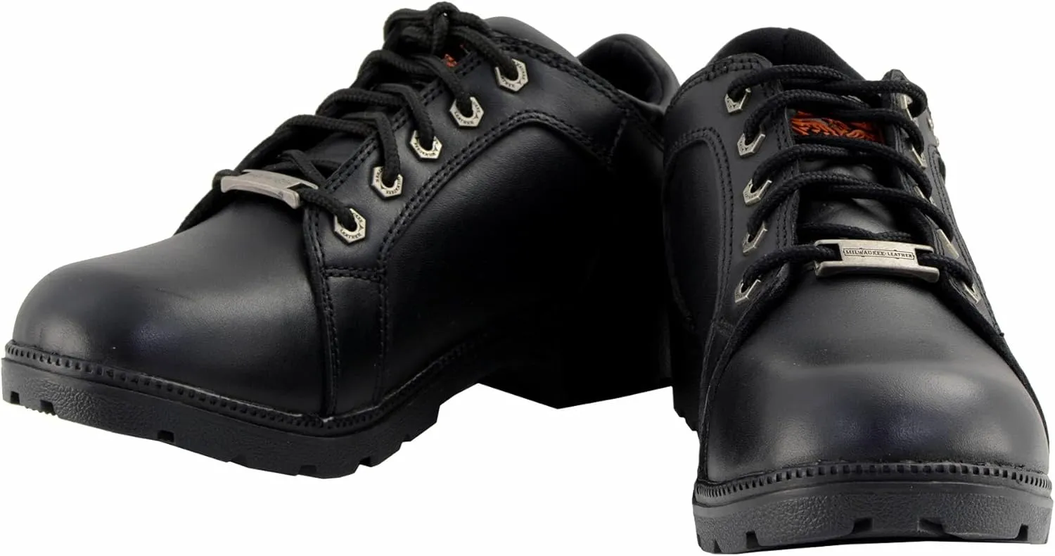 Milwaukee Leather MBL9311 Women's Black Leather Lace-Up Motorcycle Riding Shoes with Anti-Slip Outsole - 7