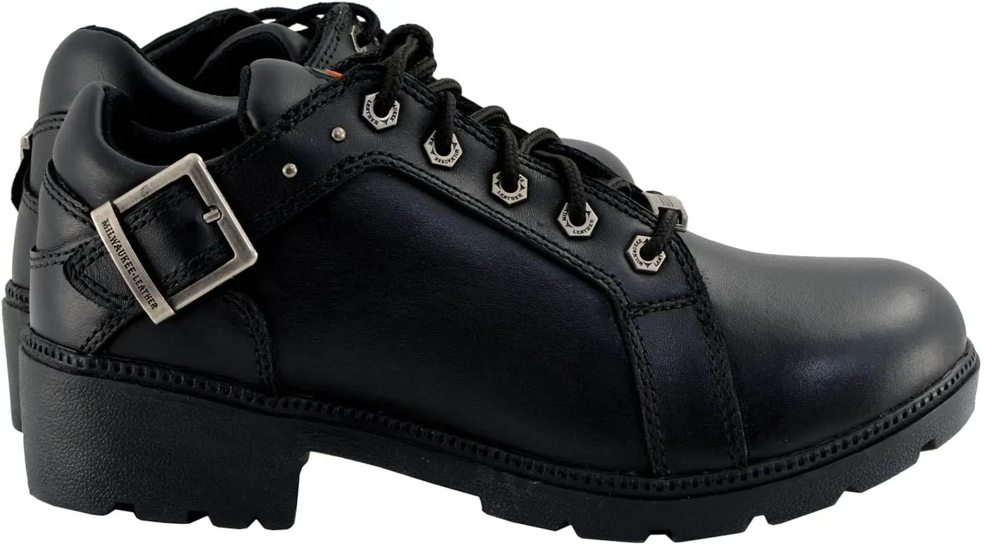 Milwaukee Leather MBL9311 Women's Black Leather Lace-Up Motorcycle Riding Shoes with Anti-Slip Outsole - 7