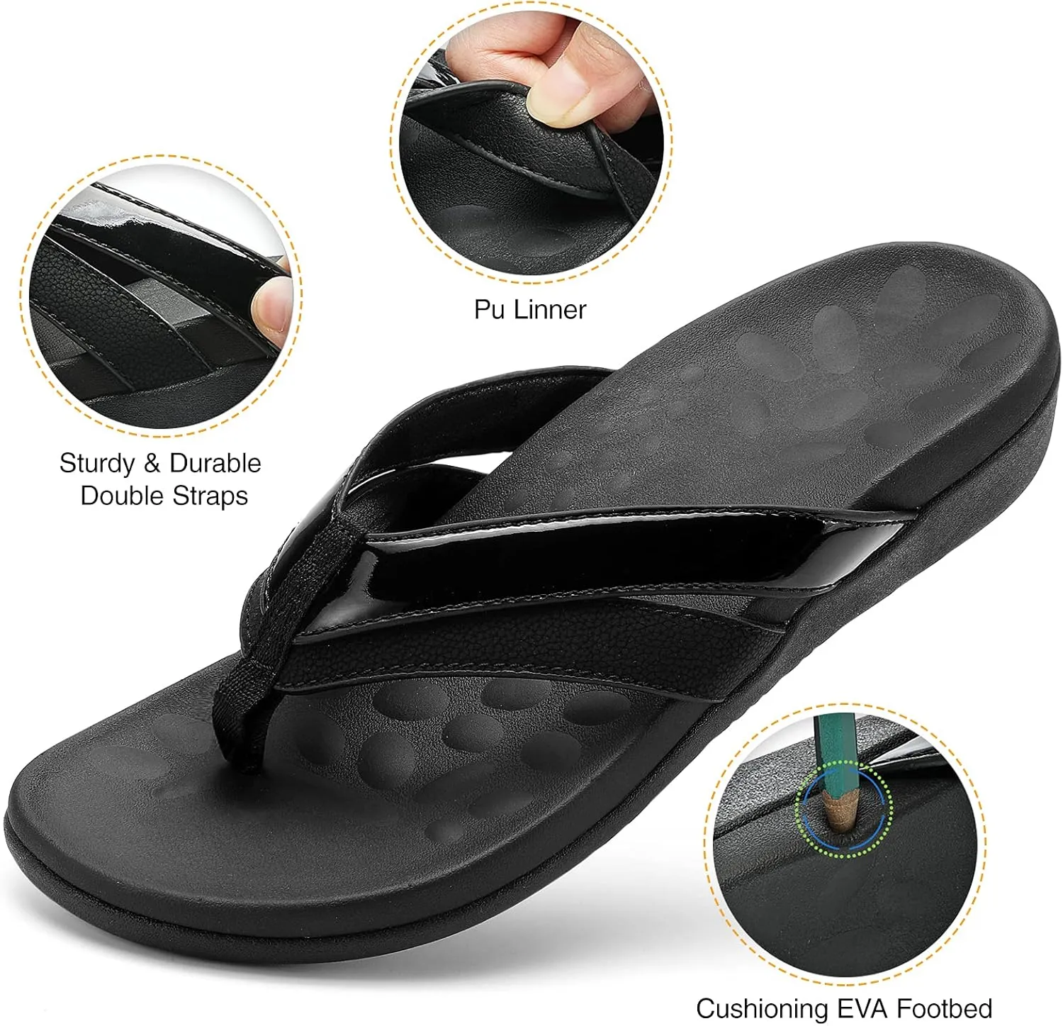 MISF Women's Orthotic Flip Flops Arch Support Thong Sandals for Plantar Fasciitis Flat Feet Comfortable Walking Slippers