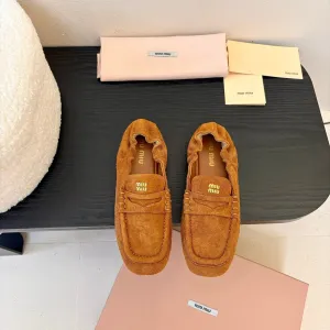 Miu 25C Ruches nappa Loafers Copper Brown Suede 235807
