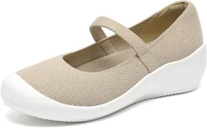 NELSBREXWomen'S Knitted Platform Orthopedic Mary Jane Flats Comfortable Cap Toe Non-Slip Arch Support Breathable Walking Mam Shoes to Relieve Plantar Pain Rehabilitation Shoes