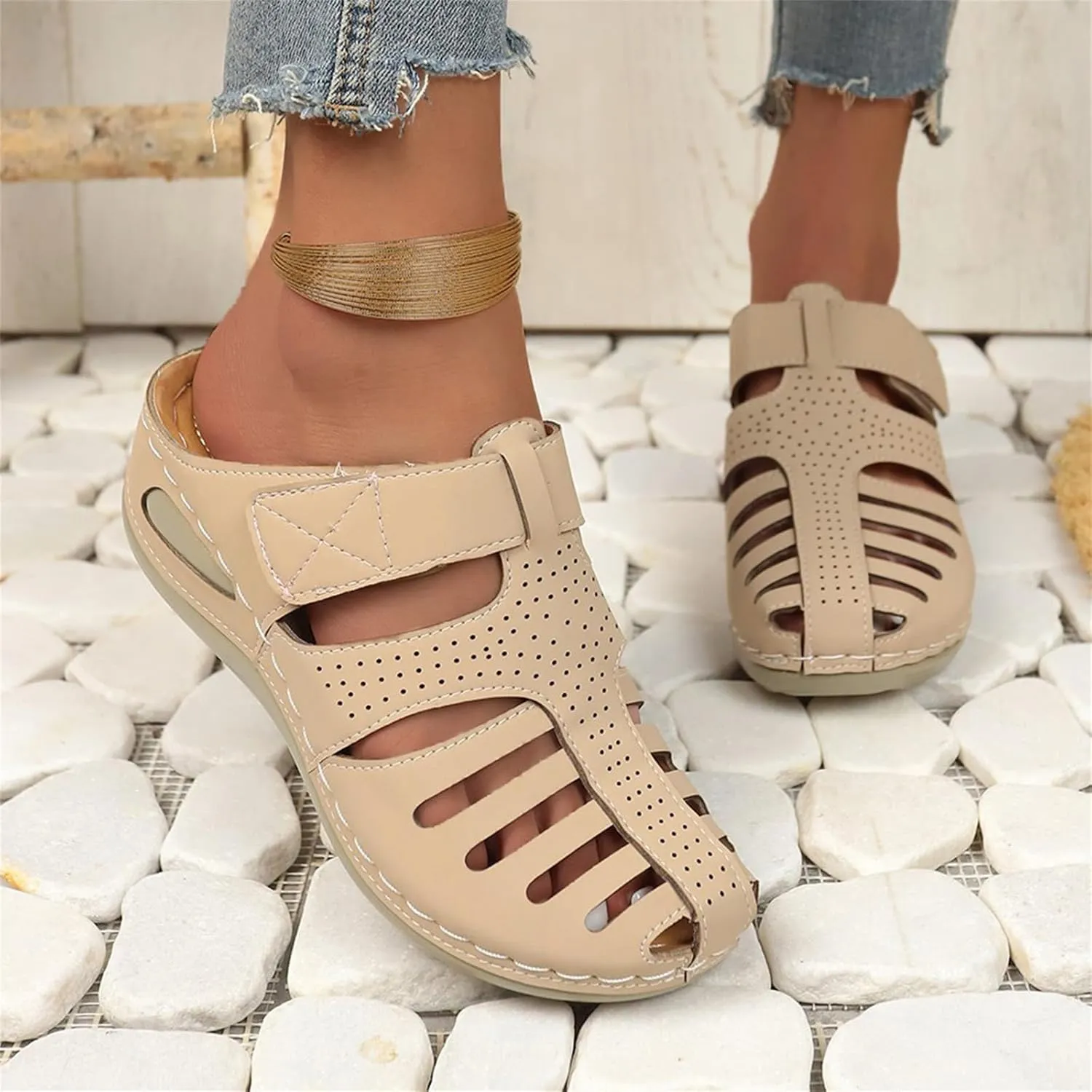 Orthopedic Sandals for Women Ankle Strap Closed Toe Wedge Platform Sandals Casual Summer Hollow Out Breathable Shoes