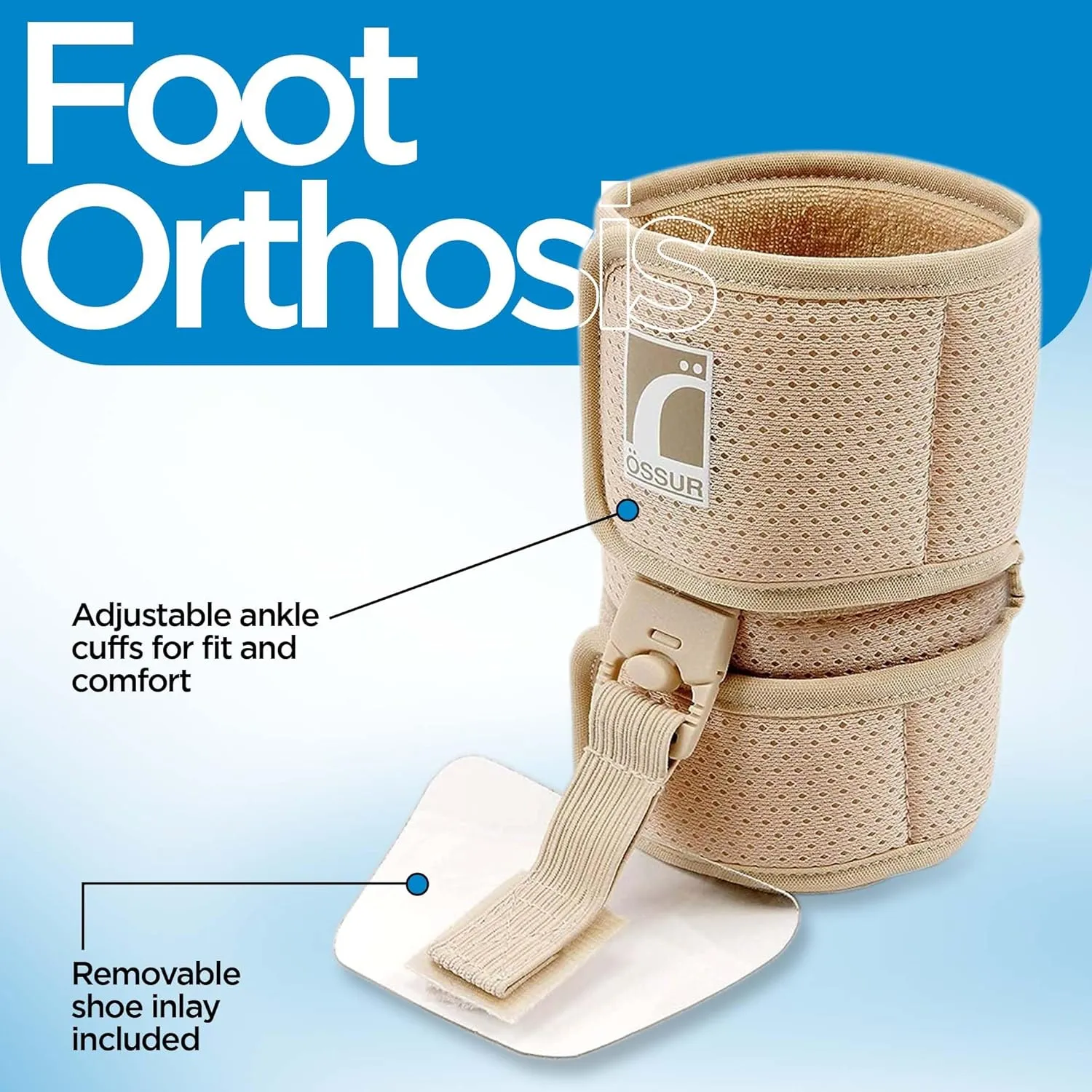 Ossur Foot-Up Drop Foot Brace | Ankle-Foot Orthosis (AFO) for Drop Foot Support | Lightweight, Adjustable Wrap for All-Day Comfort | Breathable Material for All Day Walking | (Beige, Large)