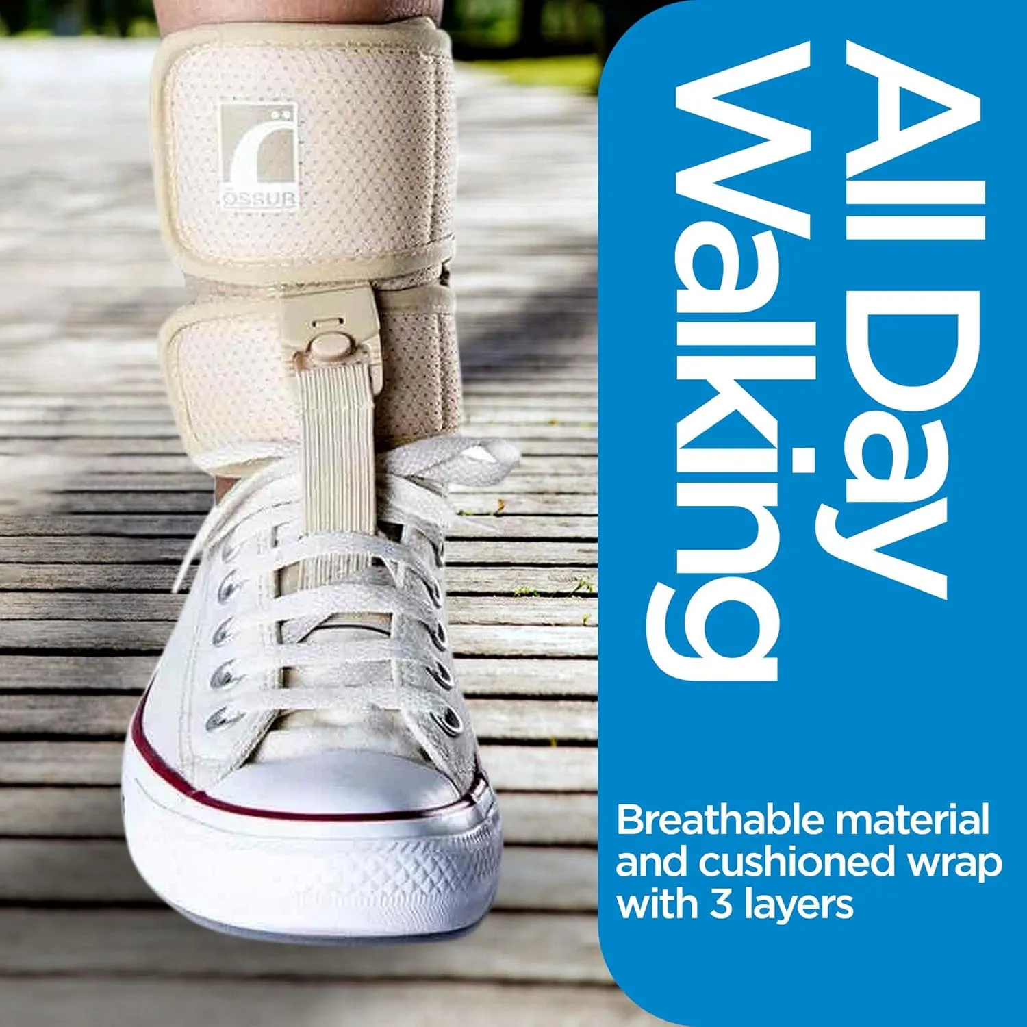 Ossur Foot-Up Drop Foot Brace | Ankle-Foot Orthosis (AFO) for Drop Foot Support | Lightweight, Adjustable Wrap for All-Day Comfort | Breathable Material for All Day Walking | (Beige, Large)